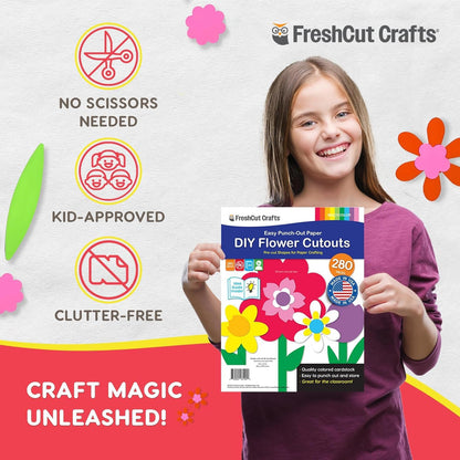 FreshCut Crafts: 280 Pieces of DIY Flower Cutouts with IDEA Guide - 2-Sided Punch Out Tulips, Daisies, Daffodils, Flowers Ideal for Spring Craft Projects, and Mother's Day DIY Gift Craft
