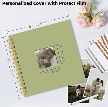 Vienrose 8 x 8 Inch Scrapbook Photo Album, Linen Hardcover Photo Book with 40 White Pages, DIY Memory Book Kit with Accessories for Wedding, Baby Shower, Travel, Christmas (LightGreen, 20 Sheets)