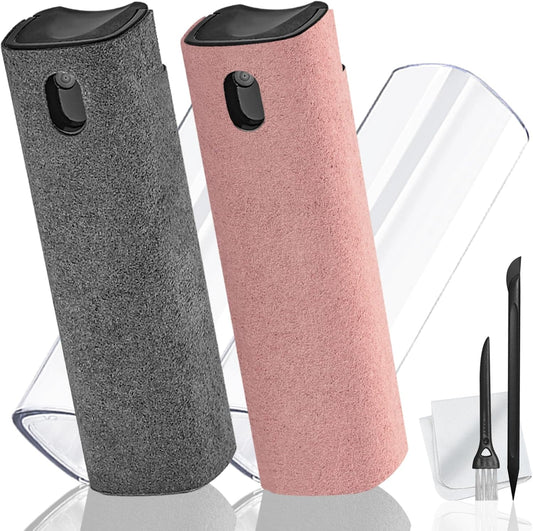 2 Pack Screen Cleaner Spray and Wipe for Laptop Monitor and Car Screens, Phone Touchscreen Mist Cleaning Kit for Cellphone, Tablet, PC, Computer, LCD, Eyeglass, iPhone, iPad, Mac Pro - Grey and Pink