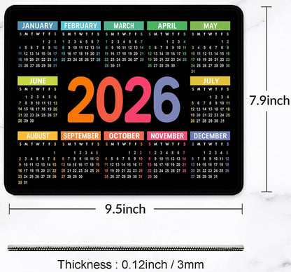 2026 Calendar Mouse pad, Gaming Stitched Edge Computer Accessory Mouse Pad, Rectangular Anti Slip Chloroprene Rubber Mouse Pad for Office and Home Use (Black Calendar Mouse Pad)