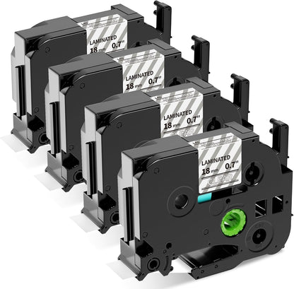 Labelife 18mm Label Tape White on Clear 3/4" Replace for Brother P Touch TZe TZ Tape 18mm 0.7 Laminated Clear TZe-145 TZe145 TZ145 Compatible with Ptouch PTD600 PTD400AD PT1880 Label Maker, 4-Pack