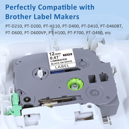 10 Pack Label Maker Tape Replacement for TZe-231 TZe231 Laminated White P Touch Label Tape, 12mm x 8m, Black on White, Compatible with Brother P Touch Label Maker PTD210 PT-H110 PT-D400