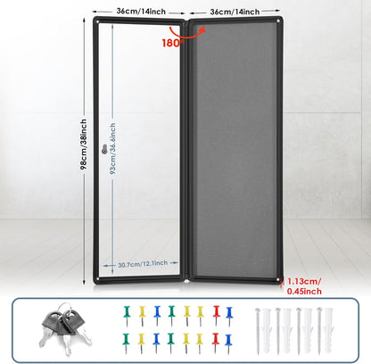 Enclosed Bulletin Board,Lockable Noticeboard with Locking Door,Wall Display Case for Indoor, Tamperproof and Shatter Resistant, Black, Aluminum Frame, 38 x 14 in