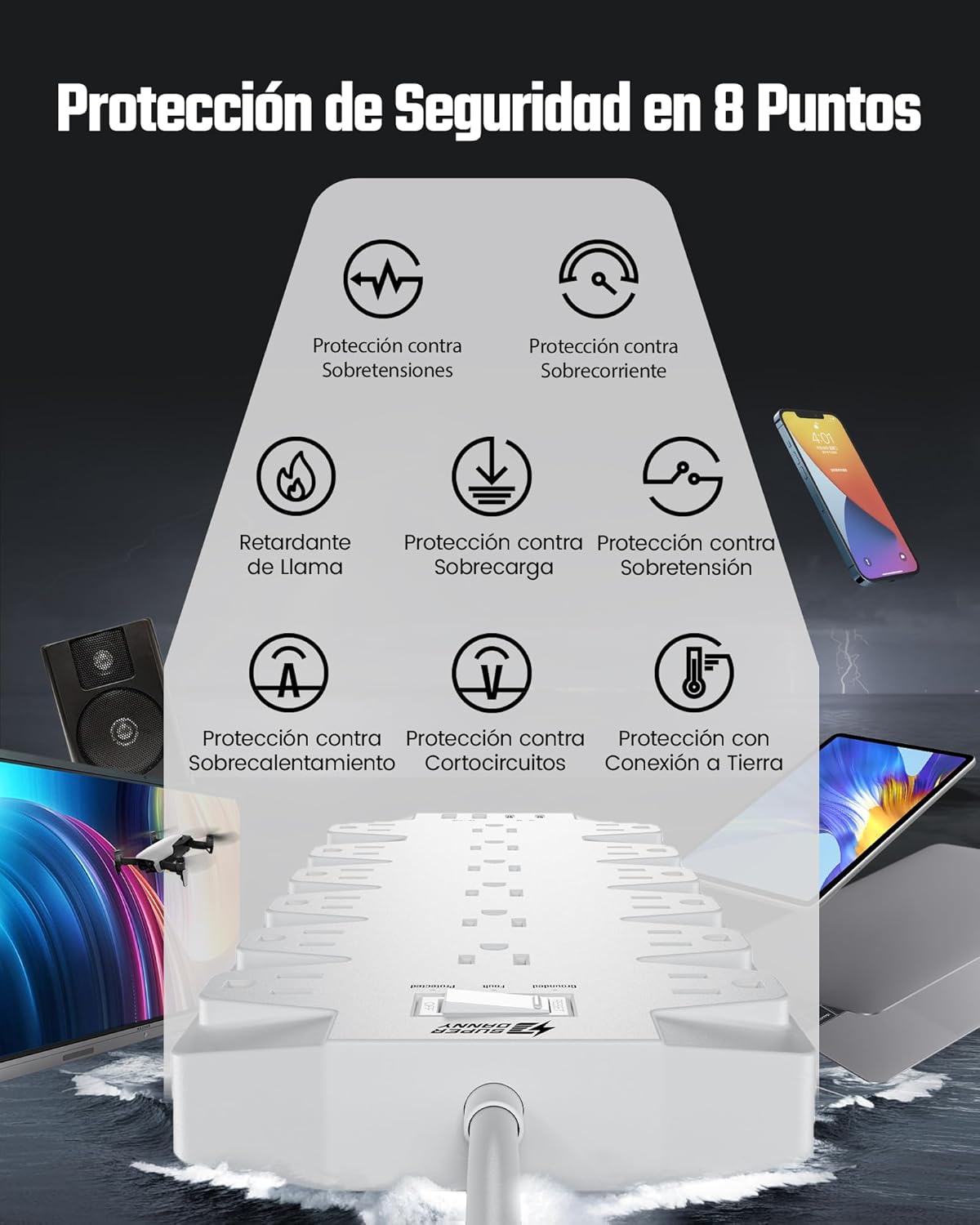 Power Strip Surge Protector, SUPERDANNY 18 Outlets with 2 USB C + 2 USB A Ports, 1875W/15A, 2100J, 6.5FT Flat Plug Heavy Duty Extension Cord with Multiple Outlets for Home, Office, Dorm, White