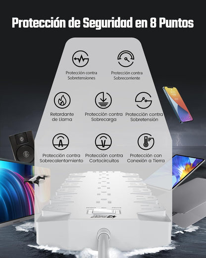 Power Strip Surge Protector, SUPERDANNY 18 Outlets with 2 USB C + 2 USB A Ports, 1875W/15A, 2100J, 6.5FT Flat Plug Heavy Duty Extension Cord with Multiple Outlets for Home, Office, Dorm, White