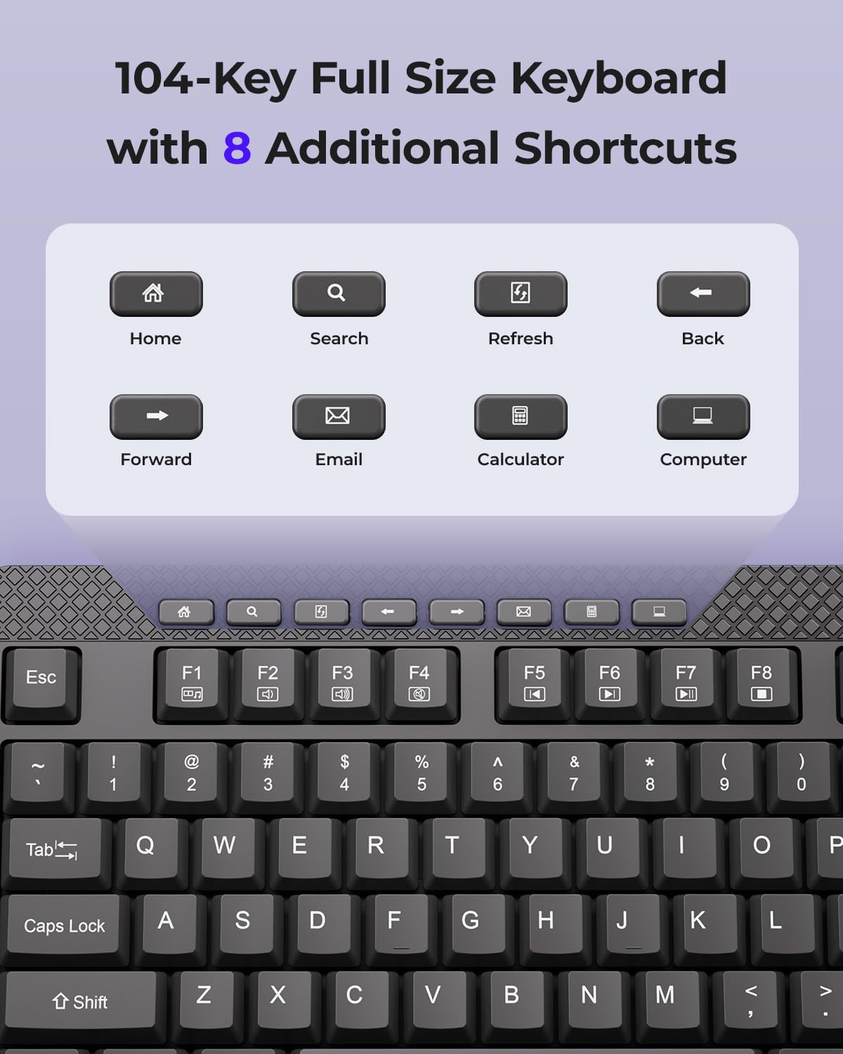 Wireless Keyboard and Mouse Combo, 5-Level Adjustable 4000 DPI Mouse, Quiet 2.4G Full Size Keyboard with 8 Additional Shortcuts, Silent Typewriter for PC, Desktop, Laptop, MacBook