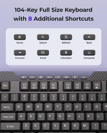 Wireless Keyboard and Mouse Combo, 5-Level Adjustable 4000 DPI Mouse, Quiet 2.4G Full Size Keyboard with 8 Additional Shortcuts, Silent Typewriter for PC, Desktop, Laptop, MacBook