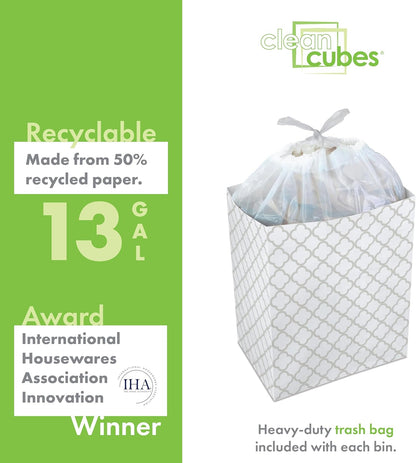 | 13 Gallon Disposable Trash Cans (6-Pack) with Fitted Trash Bags - Reusable Garbage and Recycling Bins for Parties, Events, and More (Trellis - 17" Height x 13.5" Width x 10" Depth)