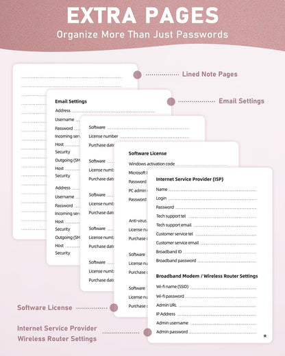 WEMATE Password Book with Alphabetical Tabs, Spiral Password Keeper Book for Seniors, Internet Password Notebook Password Journal Logbook Log in Detail, Small – 4.7''x 6'' (Rose Gold)