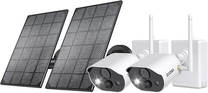 ZOSI 2 x C306 Pro 3MP 2K Wireless Solar Security Camera Outdoor - Battery/Solar Powered, Color Night Vision, PIR Motion Detection, Spotlight Alarm,Cloud/Memory Card Storage (No Memory Card Included)