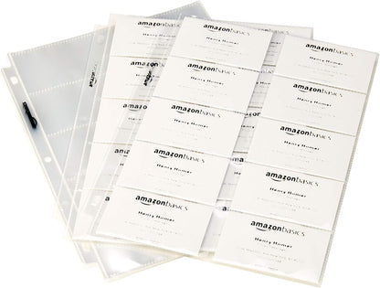 Amazon Basics Plastic Business Card Holder, Protector Sleeves for 3-Ring Binder, Transparent, 25-Pack