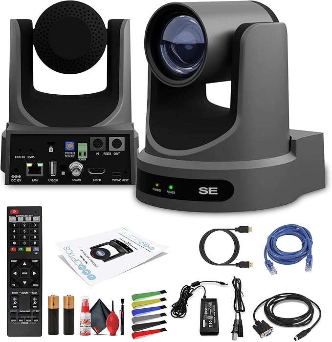 PTZOptics Move SE SDI/HDMI/USB/IP PTZ Camera with 30x Optical Zoom (Gray) (PT30X-SE-GY-G3) + Lens Cleaning Kit + HDMI Cable + Ethernet Cable + Color Wire Ties
