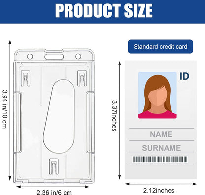 25 Pieces Vertical 2 ID Badge Holder Heavy Duty Plastic ID Card Holder Transparent Protector Clear Badge Protector Cover Sleeve Protective Cover with Thumb Slot for Credit Card
