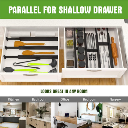 ANTOWIN 10pack Bamboo Drawer Dividers, Expandable Drawer Separators Splitter, 17-22 inches Adjustable Spring-loaded Organizer for Large Utensil, Clothes, Tools Drawers(Black)