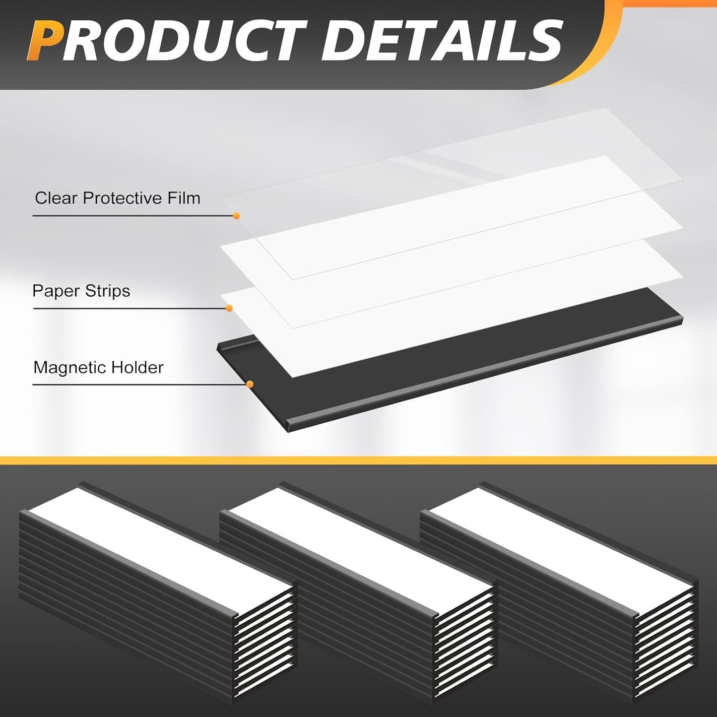 30 Pcs 6" x 2" Magnetic C Channel Label Holders with 60 Replacement White Paper and 30 Clear Plastic Films, Magnetic Cards Name Tags for Rack Shelf Warehouse Labels Accessories