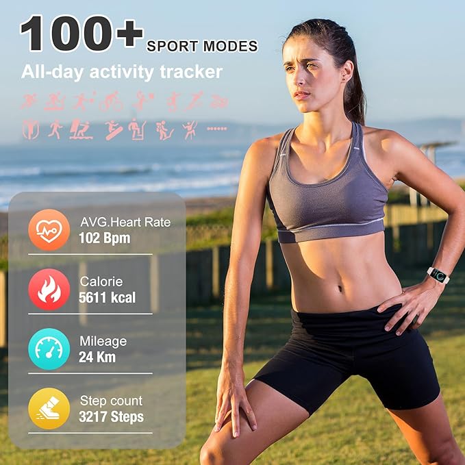 Fitness Tracker with Heart Rate/Blood Oxygen/Sleep Monitor, Smart Watches for Women Men, 100+ Sports Modes, Activity Step Trackers Smart Watch for Android iOS Phones