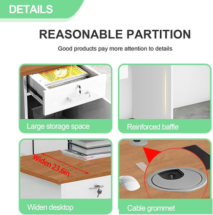 Modern Reception Desk with Counter and Drawer Office Front Desk with Cabinet Wooden Commercial Reception Table Checkout Counter for Retail Salon Lobby White and Brown Left 79inch/200cm