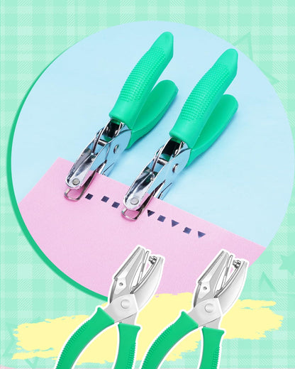 UCEC 2Pcs 1/6" Square and 1/4" Triangle Shape Handheld Metal Hole Punch Set, Small Triangle and Square Hole Puncher with Grip Back to School Supplies for Handmade DIY Craft in Home Office Classroom