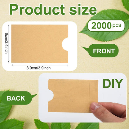 Thenshop 2000 Pieces Credit Card Sleeves Hotel Key Holder Blank Gift Envelopes Writable Printable Gift Card Sleeves White Key Sleeve Protector for Business, 2.4 x 3.5 Inch (Brown)