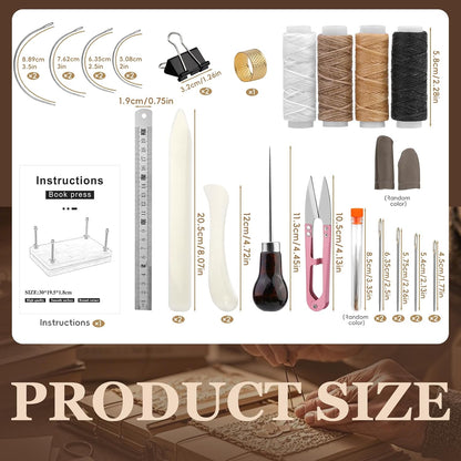 JUPEAN 34 Pcs Book Binding Kits, Book Press(11.81”x7.56”), Books Making Kit with Bone Folder Bookbinding Needles Waxed Threads Books Binding Awl, Bookbinding Tools for Beginners