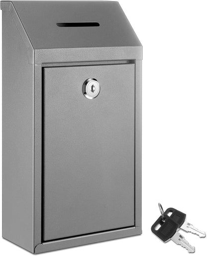 Metal Donation Cash Box Collection Safe Suggestion Box with Lock Wall Mounted Mailbox Delivery Ballot Container for Home Office Outdoor Door