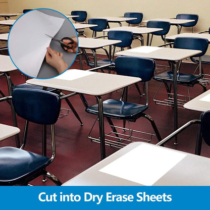 White Board Paper, 8x4 ft Dry Erase White Board Sticker, Peel and Stick Whiteboard, Dry Erase Paper Roll with Adhesive Backing, Extra Large, Super Sticky, No Ghost, 3 Markers
