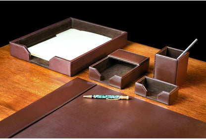 DACASSO Bonded Leather Desk Set - Luxury Leather Desk Pad & Organization Essentials - Executive Office Decor - Dark Brown, 5 Piece