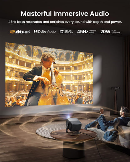 JMGO N1S Ultra 4K Triple Laser Projector with WiFi and Bluetooth, 2800 ISO Lumens, Google TV, 360° Sensorless Picture Correction, 300", HDR10, 20W Dolby Digital Plus, 3D-Active, Smart and Portable