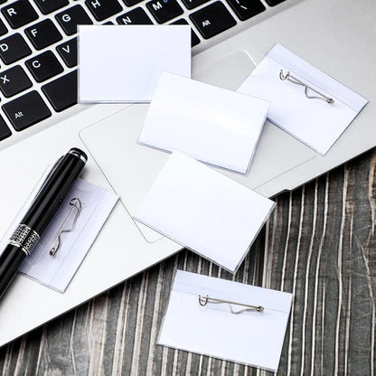 Eaasty 200 Pcs Name Tags with Pins ID Clear Plastic Badge Holder Pin Style Name Badge Holders with Inserts ID Card Plastic Badge Sleeve, 2.44 x 3.58 Inch(Silver Clip)