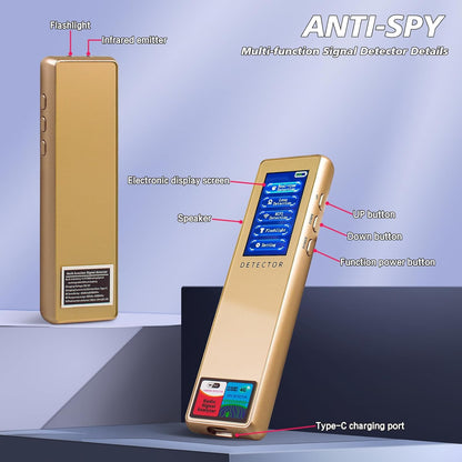 Hidden Bug Camera Detector,GPS Tracker RF Signal Scanner Listening Devices Finder Wireless for Travel,Car, Bathroom,Office, Hotel (Golden)