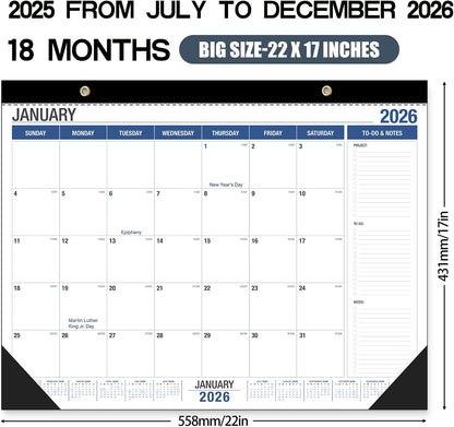 Desk Calendar2026-2027, With 2 sticker, 18 Month Calendar Running to June 2027-22" x 17" Desktop/Wall Monthly Calendar for Homeschool or Office