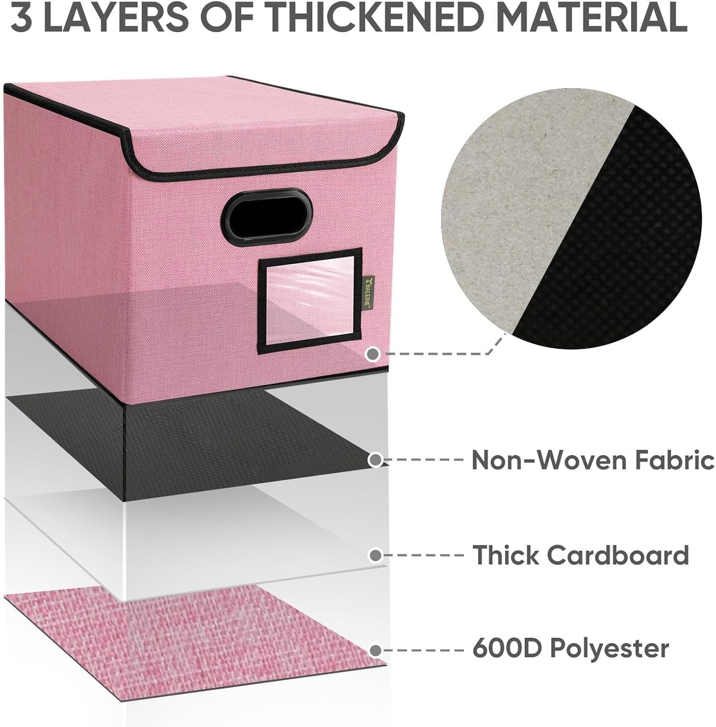 BALEINE File Organizer Box with Lid, Collapsible File Folder Organizer with Plastic Slide, Hanging File Folder Box for Office Document Storage (1 Pack, Pink)