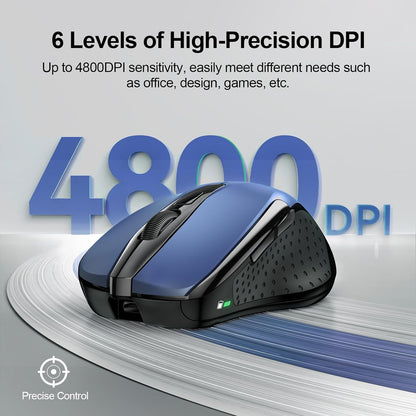 TECKNET Wireless Mouse (BT5.0/3.0 & 2.4G) Rechargeable 4800 DPI Silent USB A & Bluetooth Mouse 6 Buttons, Wide Compatibility - Blue