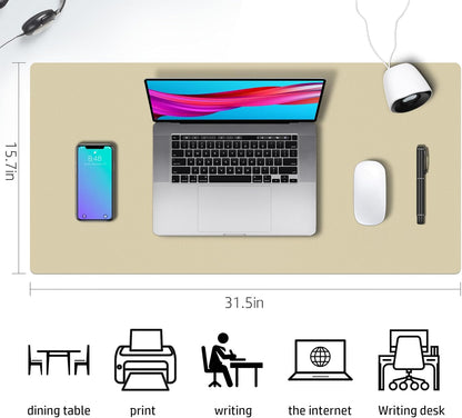 Aothia Double-Sided PU Leather Desk Pad - Non-Slip Large Mouse Pad & Desk Mat for Office, Home - Waterproof, Easy to Clean, Durable Dual-Sided Surface (31.5"x15.7", Sand Beige)