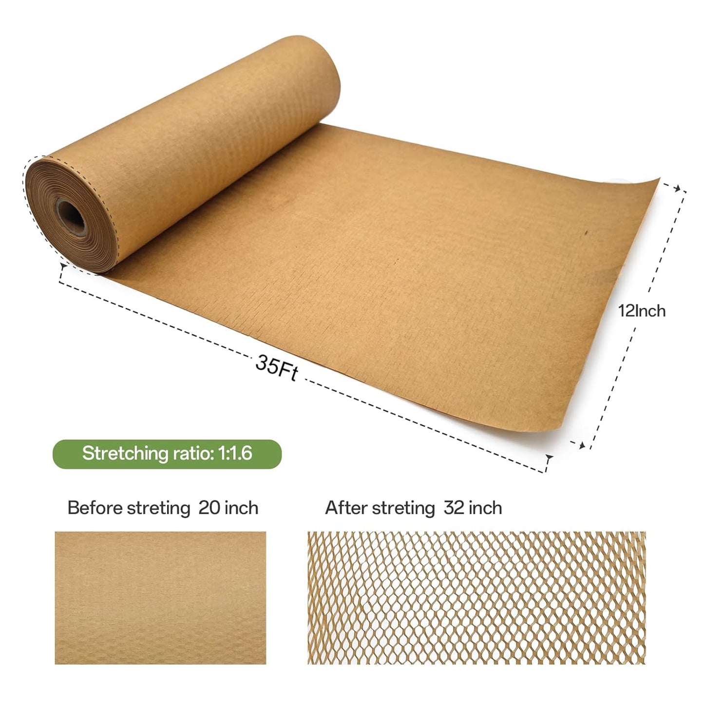 Honeycomb Packing Paper, 12" x 35' Honeycomb Cushioning Wrap Roll for Moving Shipping Packaging Gifts, Recyclable Honeycomb Paper Moving Supplies Bubble Paper Wrapping Protective Roll
