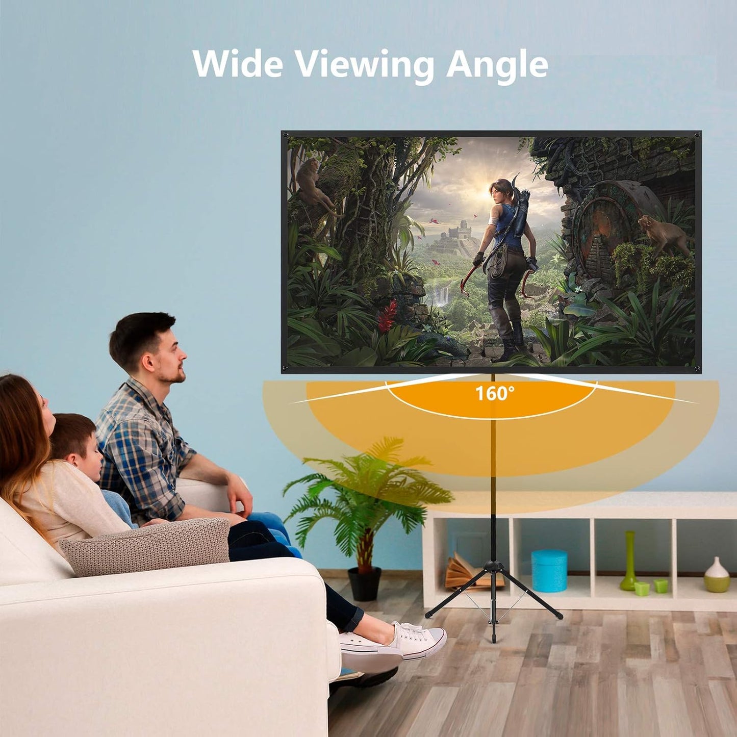 Portable Projector Screen with Stand, Outdoor Movie Screen, 80 Inch 16:9, Light-Weight, Mobile and Compact, Easy Setup and Carrying, Projection Screen with 1.2 Gain Glass Fiber, Idea for Home Cinema.