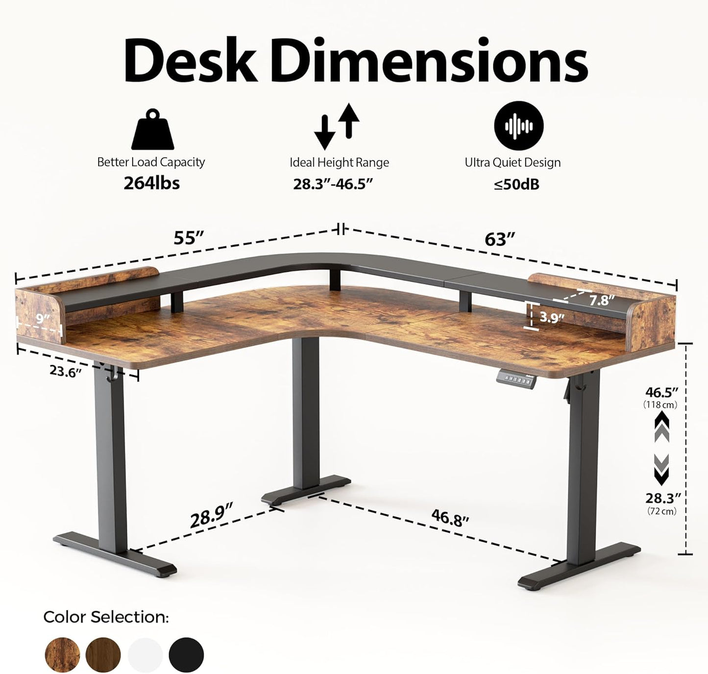 Agilestic L Shaped Standing Desk, Adjustable Height Corner Gaming Desk with Shelf, Sit Stand Up Desk, 63 x 55 Inch Home Office Computer Table, Rustic Brown