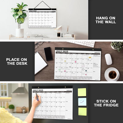 Ospelelf Magnetic Calendar 2025-2026 for Refrigerator, Desk Wall Calendar, July 2025 to December 2026, Monthly Large Planner Pad with Plastic Cover 17" X 12" Black