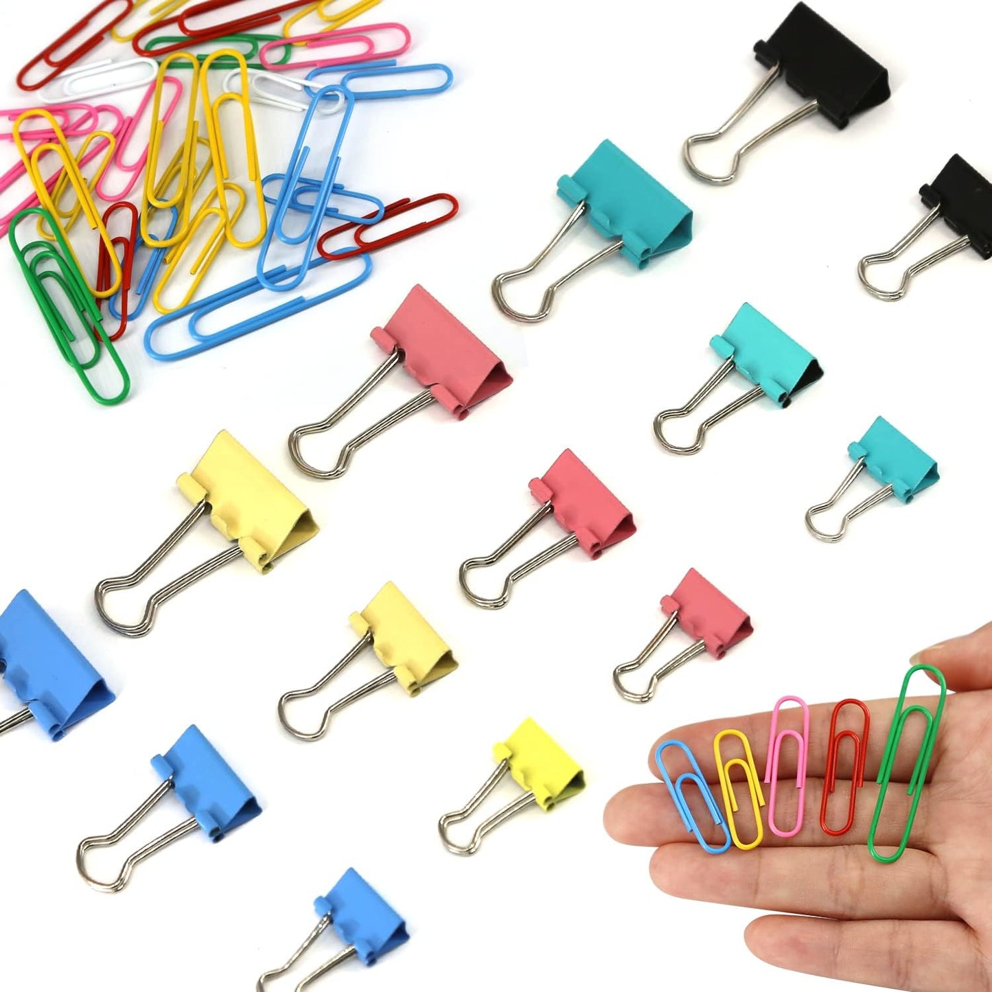 Paper Clips Binder Clips, 340PCS Paper Clips and Binder Clips Assorted Sizes, Colored Paperclips Large Medium and Small, Binder Clip and Paperclips Set for Home School Office Supplies