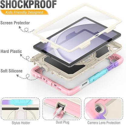 HXCASEAC Case for Samsung Galaxy Tab A9+ Plus 11 Inch, Protective with Screen Protector/Hand Strap/Pen Holder, Sturdy Shockproof Galaxy A9 Plus Tablet Case 2023 SM-X210/X216/X218 - Pink