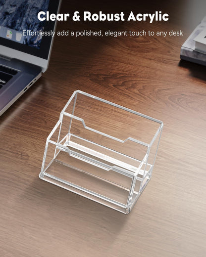 Uniclife Acrylic Business Card Holder for Desk 2 Slots Clear Business Card Display Stand for Men & Women Desktop Business Card Organizer Card Stand for Office Home Exhibition, 120 Card Capacity