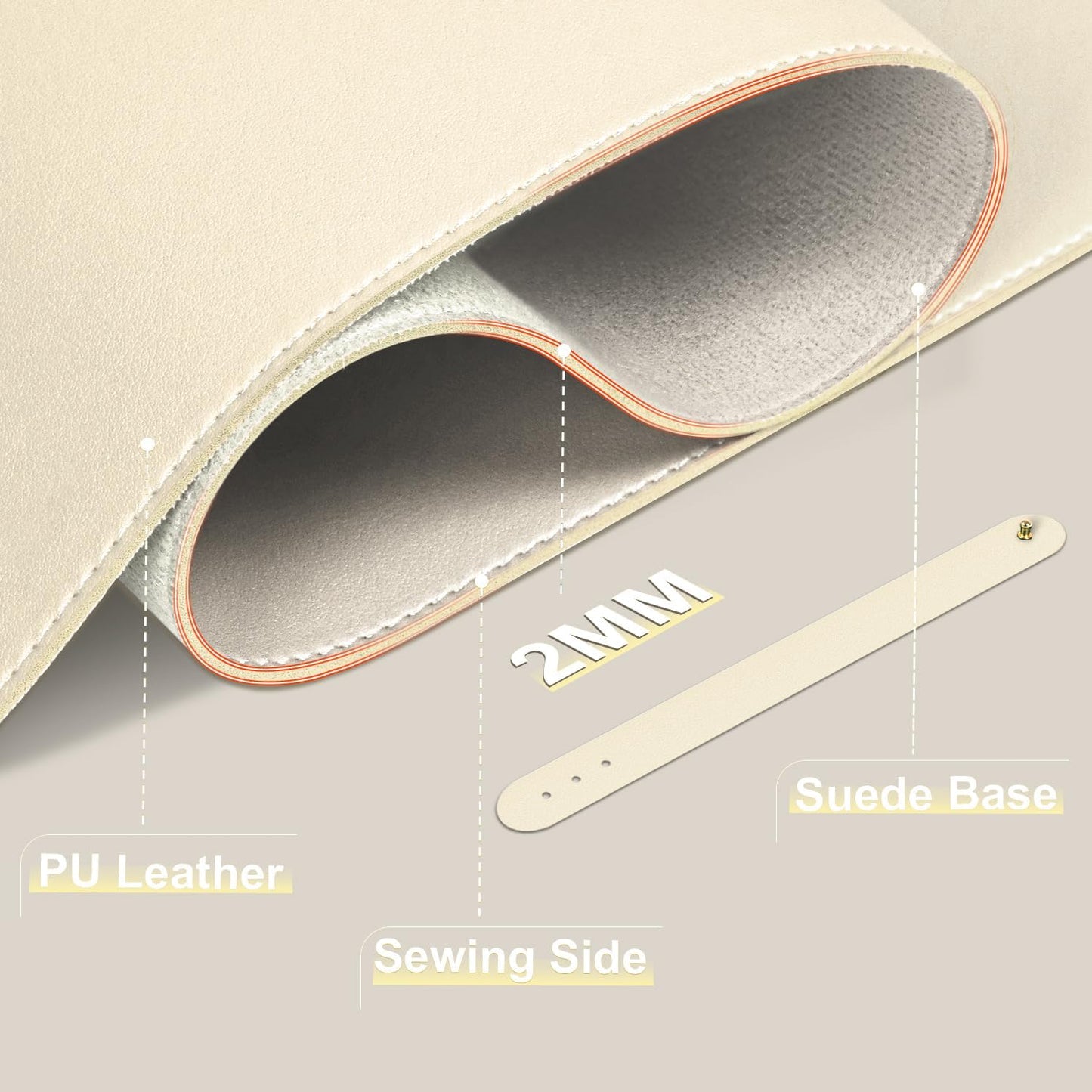 Desk Pad Protector, Leather & Suede Desk Mat, Non-Slip Desk Pad Mat, Large Mouse Pad, Waterproof Desk Blotter Mat, Desk Cover for Office, Home (Beige, 23.6" x 13.7")