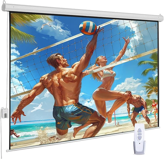 120" Motorized Projector Screen, Electric 4:3 Projector Screen with Remote Control, Indoor/Outdoor HD Movie Screen, Wall/Ceiling Mounted, Perfect for Home Office Theater TV, White