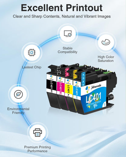 LC401 Ink Cartridges Compatible for Brother LC401XL LC 401 Ink Cartridges Work with Brother MFC-J1010DW MFC-J1012DW MFC-J1170DW Printer (4-Pack, Black, Cyan, Magenta, Yellow)