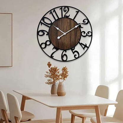 16 Inch Large Wall Clock for Living Room Bedroom Kitchen Mantel Decor, Silent Battery Operated Decorative Non Ticking Metal Round Modern Farmhouse Arabic Numerals Big Clock Wall Decor