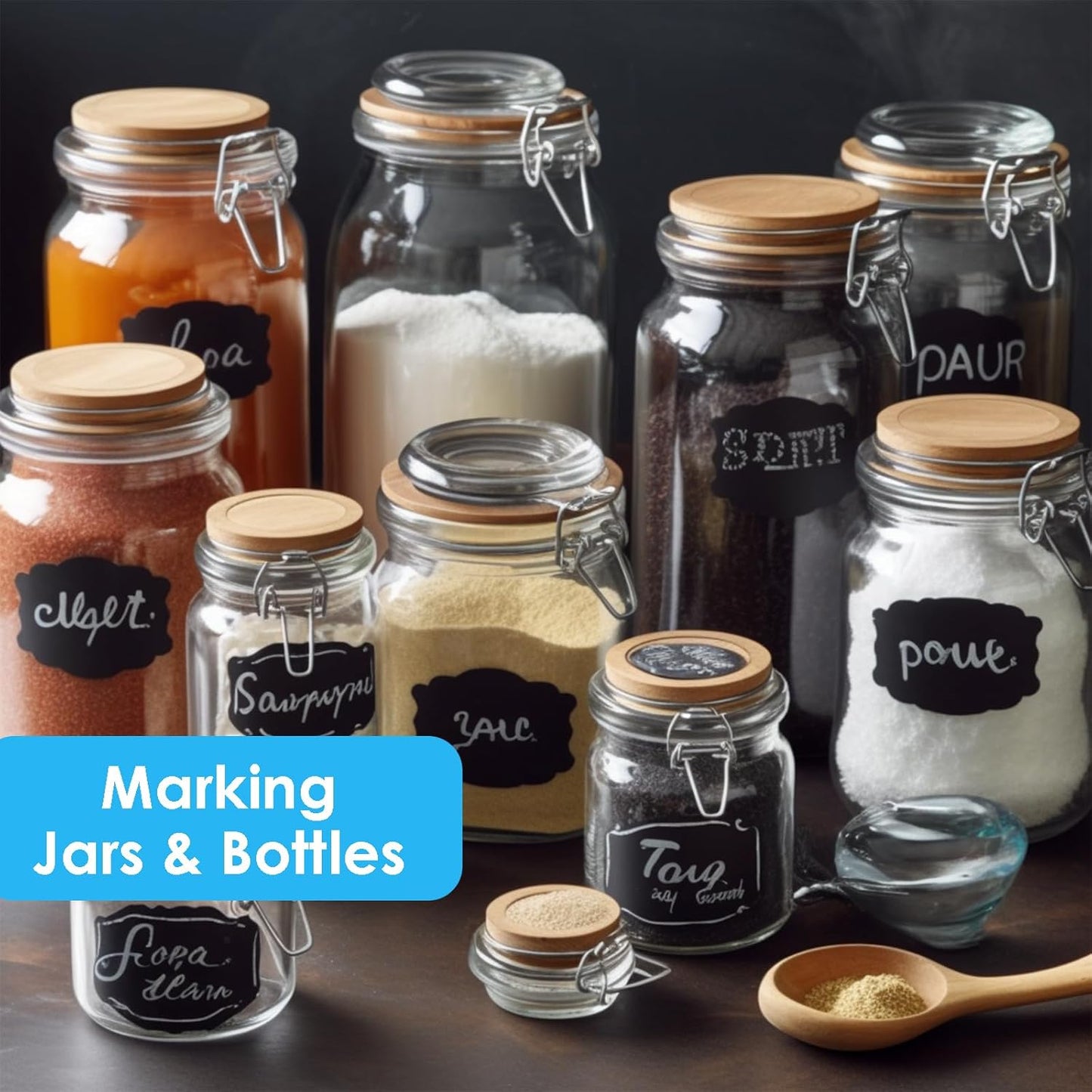 Chalkboard Labels, 72 Pcs Waterproof Reusable Chalk Stickers with Erasable Chalk Marker for Jars, Storage Bins, Kitchen, Parties, Weddings, Craft Rooms