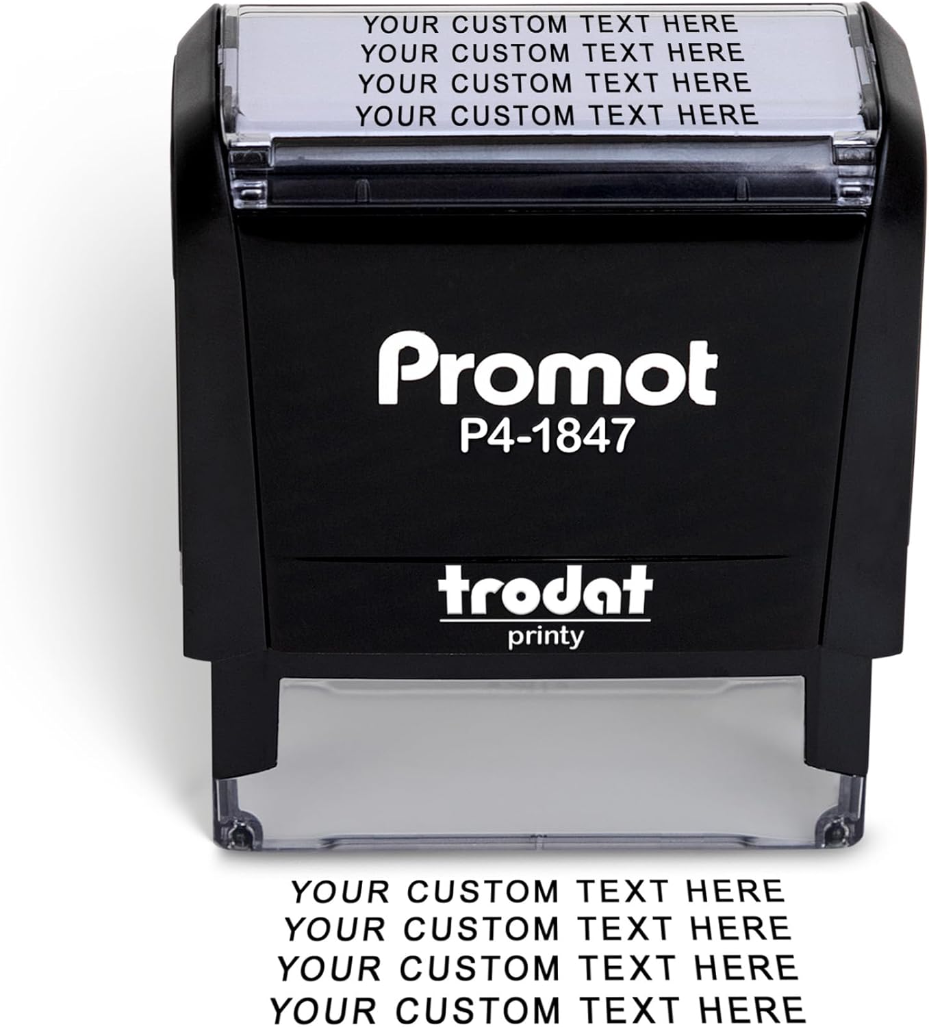 Promot Self Inking Stamp - Medium Custom Stamp for Name, Address, Office, or Business Use - Up to 4-Line Personalized Rubber Stamp - Customizable Font & Ink Color - Personalized Name Stamp