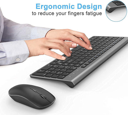 JOYACCESS Wireless Keyboard and Mouse,2.4G Ergonomic and Slim Wireless Computer Keyboard Mouse Designed for Windows, PC, Laptop,Tablet - Black Grey