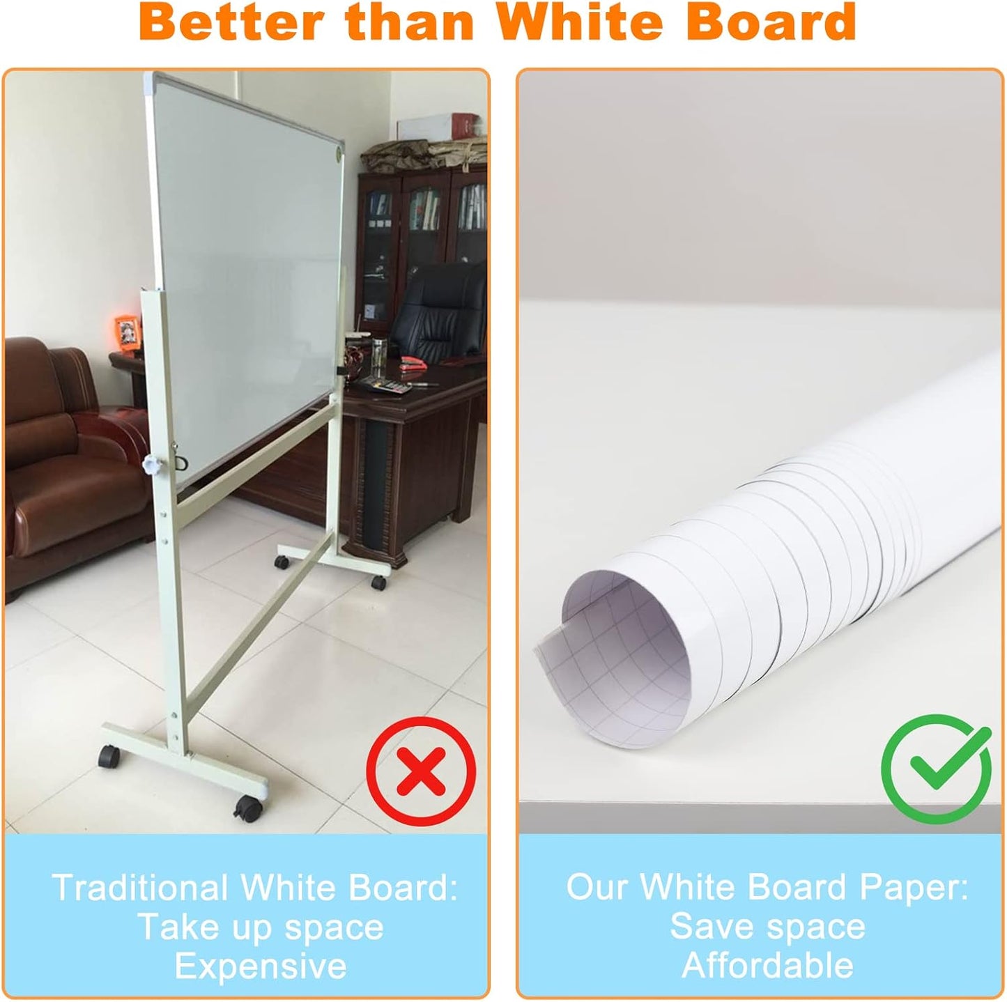 Nortix Whiteboard Wallpaper, Whiteboard Contact Paper, White Board Sticker, Stain-Proof, Super Sticky Peel and Stick Dry Erase Roll for School/Office/Home, 1.45x11ft (1)