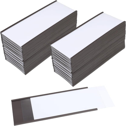 Eeoyu Magnetic Label Holders with Magnets Magnetic Data Card Holders with Clear Plastic Protectors for Metal Shelf, Whiteboard, Set of 50 (3 x 8 Inch)